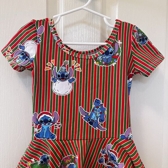 Wild Rich Kids WRK Disney Christmas Stitch Skirted Leotard Dress Girls Size 5/6 - Picture 2 of 16
